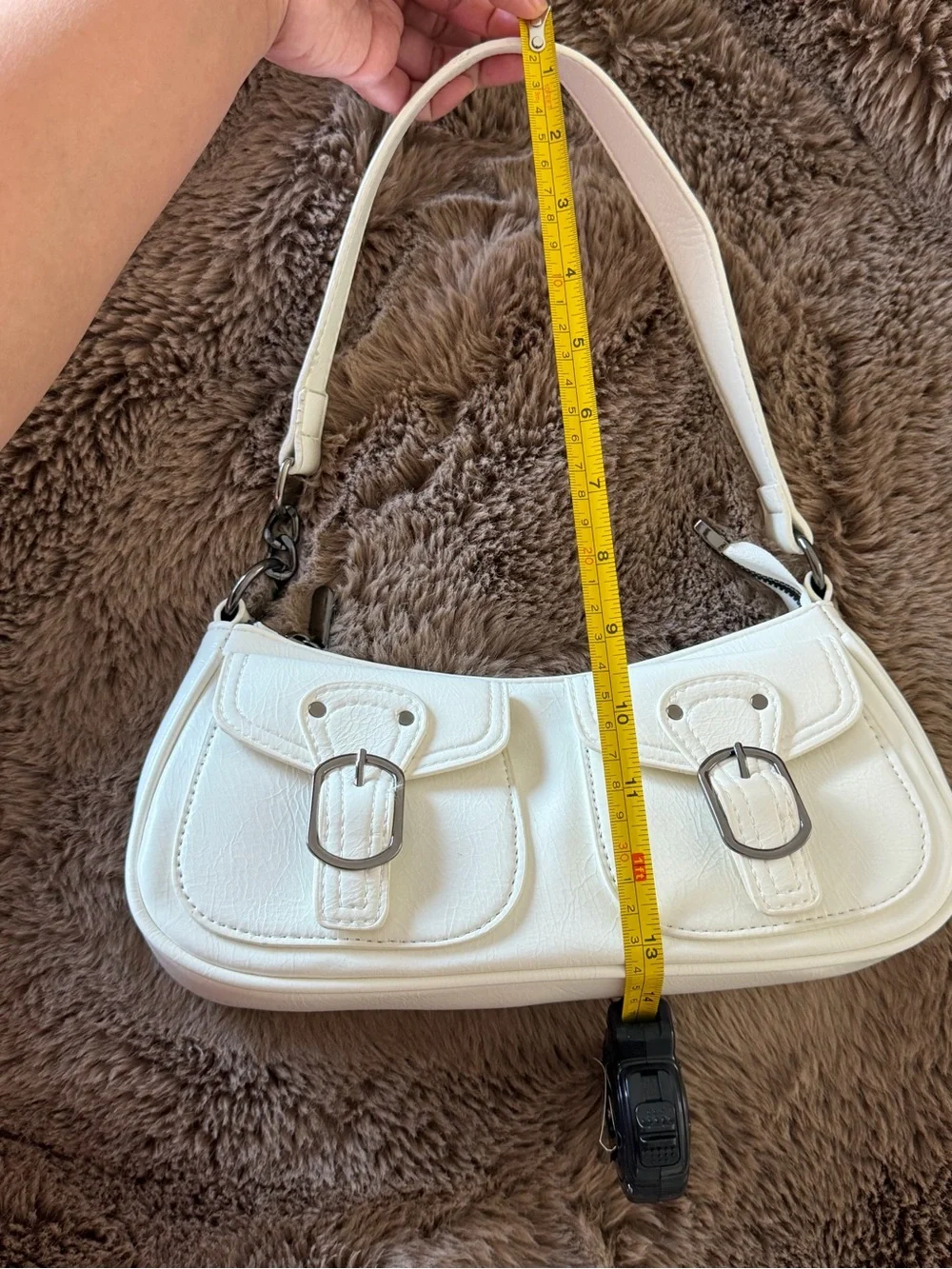 Cream Shoulder Bag with Decorative Cherry Charm